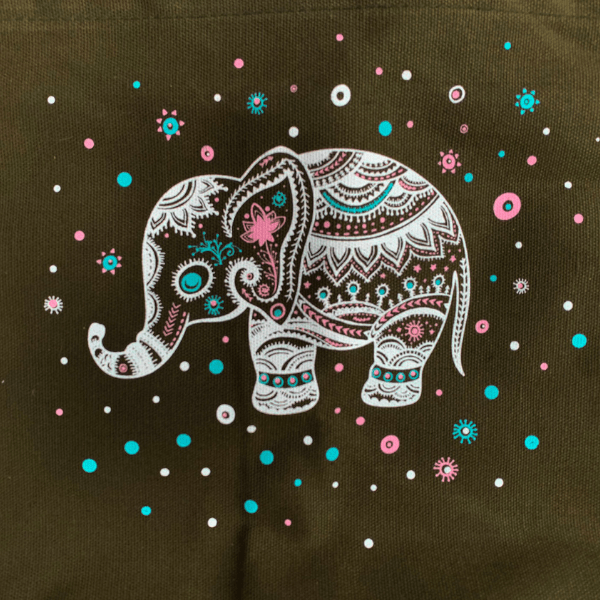 Indian Lotus Elephant Yoga Bag in Army Green