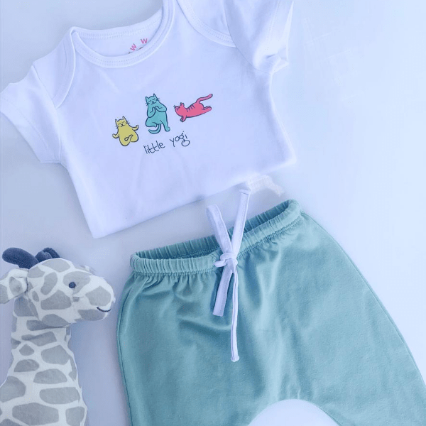 Organic Baby Kitten Yoga Bundle | onesie + harem pants | www.newwavesupplyco.com